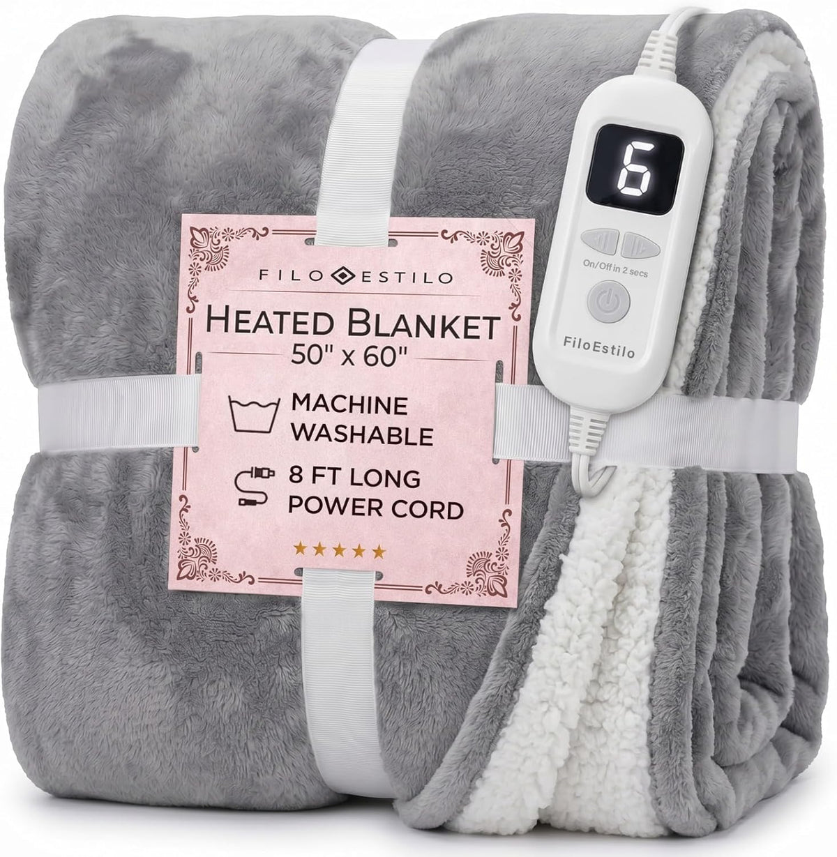 Electric Heated Throw Blanket 50"X60", 8Ft Cord, 6 Heat Levels