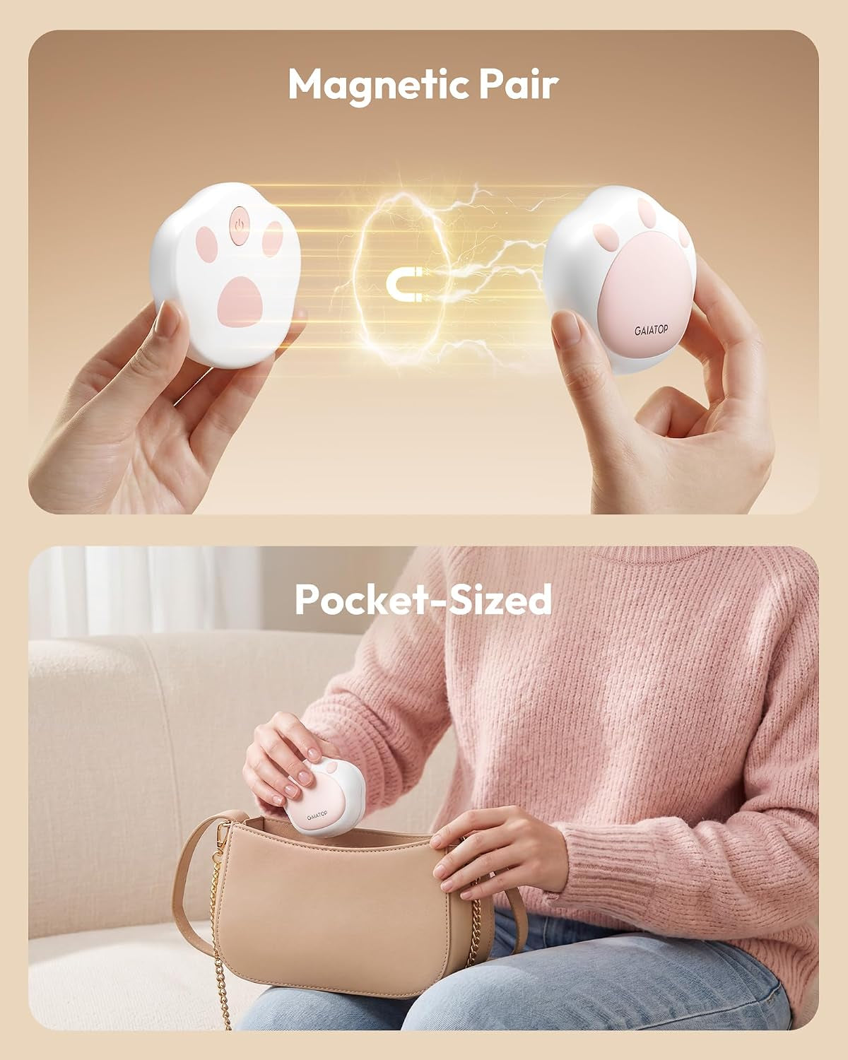 Hand Warmers Rechargeable, 2 Pack Pocket Warmer Cute Cat Paw