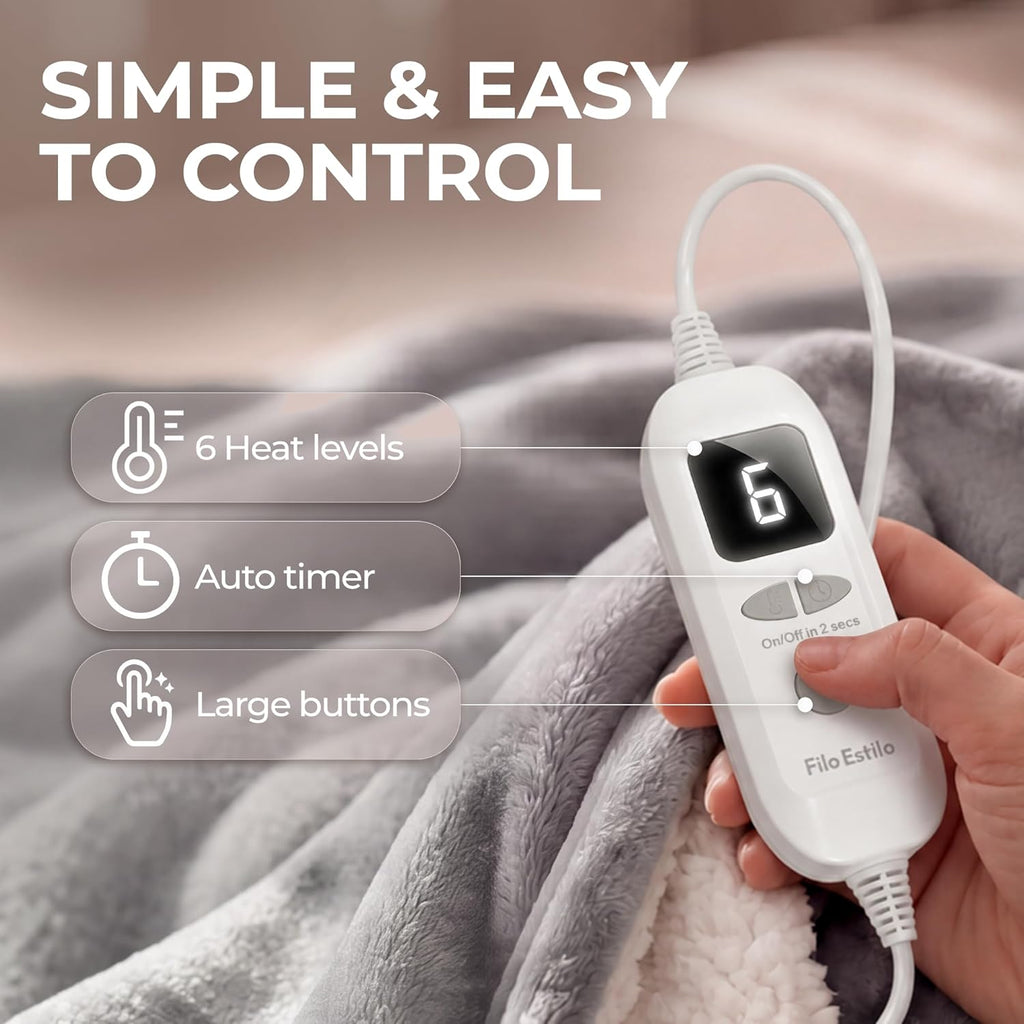 Electric Heated Throw Blanket 50"X60", 8Ft Cord, 6 Heat Levels