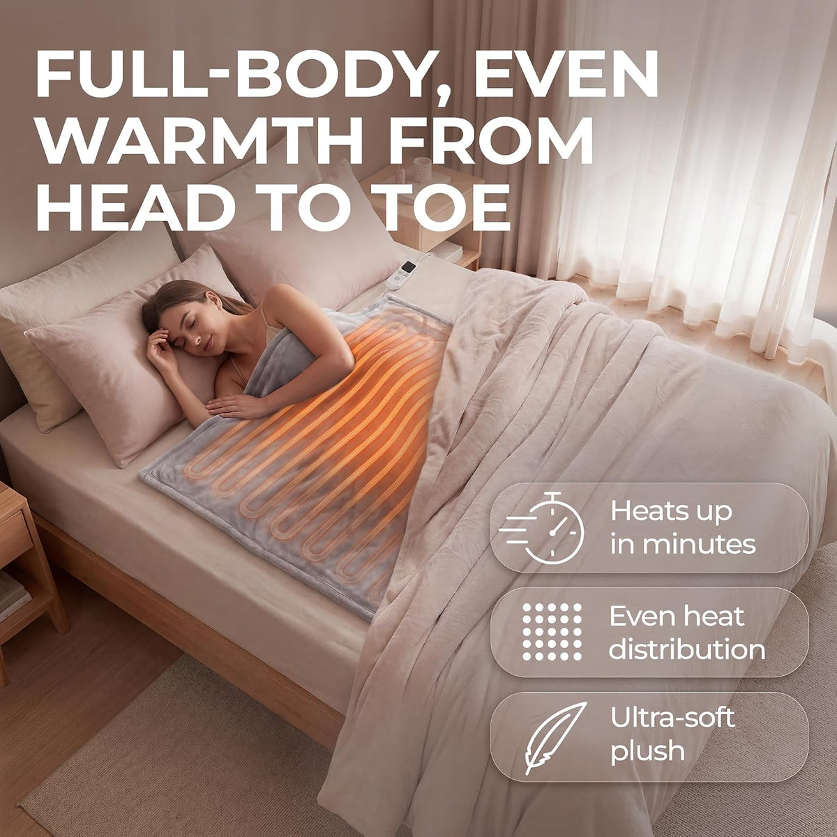 Electric Heated Throw Blanket 50"X60", 8Ft Cord, 6 Heat Levels