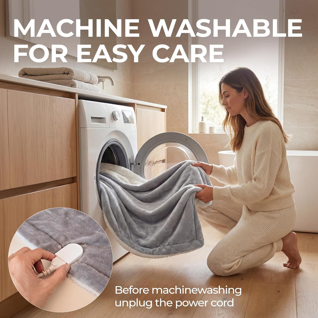 Electric Heated Throw Blanket 50"X60", 8Ft Cord, 6 Heat Levels